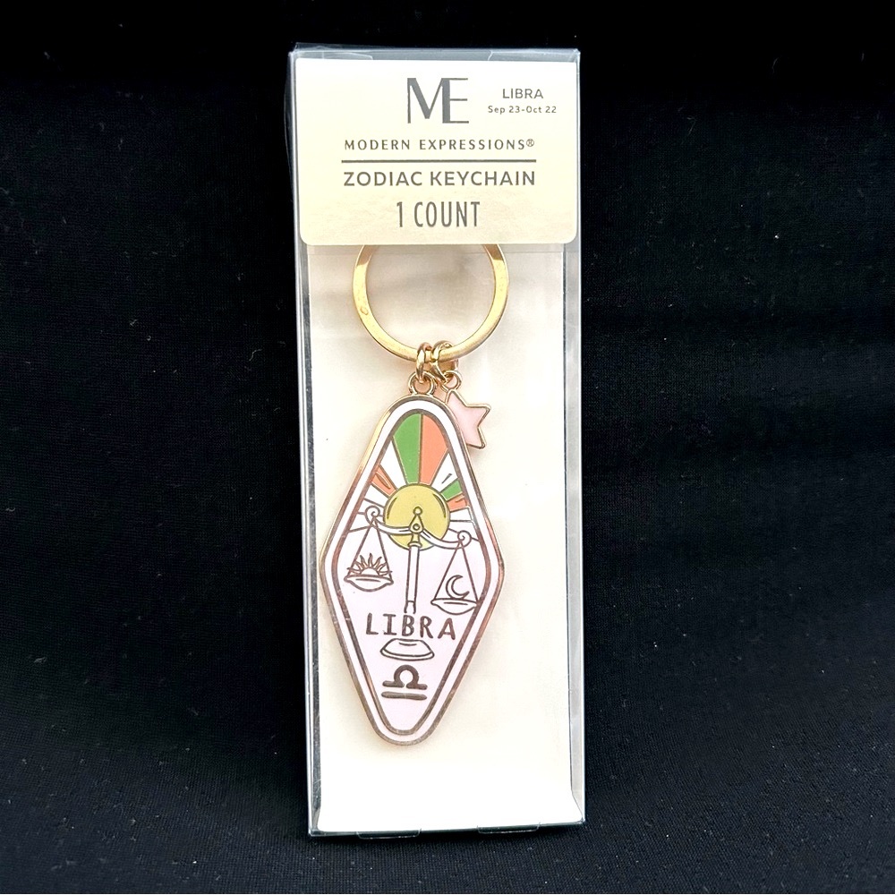 🆕 Libra Zodiac Keychain Bag Charm Gold Tone Astrology Sign - Picture 3 of 4